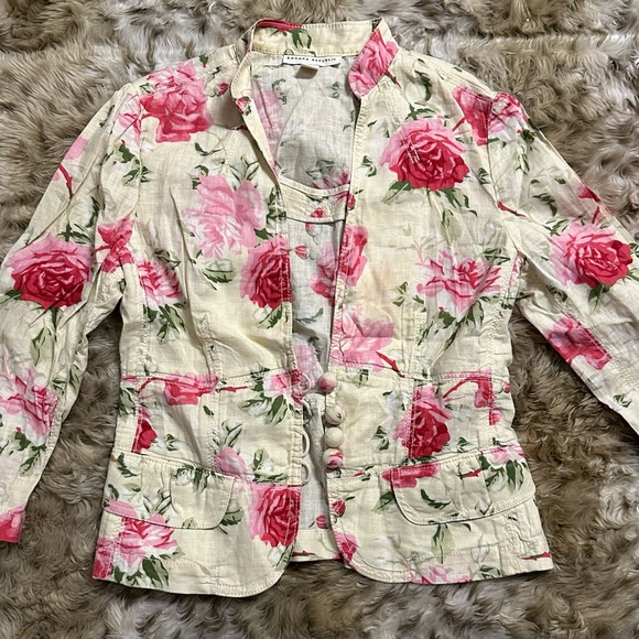Banana Republic Vintage Roses Flora Jacket Linen Cotton Blazer Rose Fit Waist 2 - Picture 3 of 9